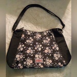 Cath Kidston Black Floral Shoulder Satchel with Pale Pink & Blue Accents